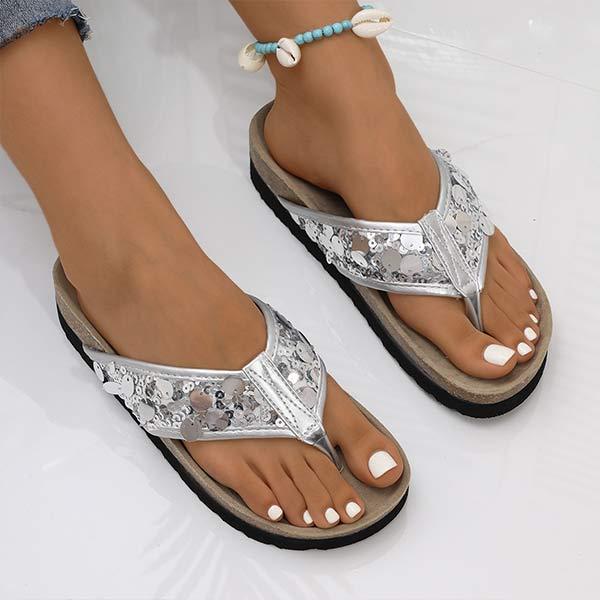 Women's Sequin Flip Flop Sandals 39565333C