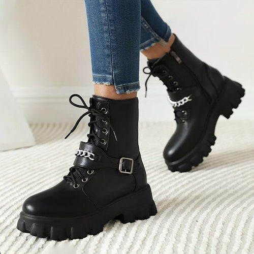 Women's Fashion Lace Up Zipper Platform Martin Boots 56001133S