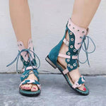 Women's Retro Casual Lace-Up Flat Roman Sandals 79928145S