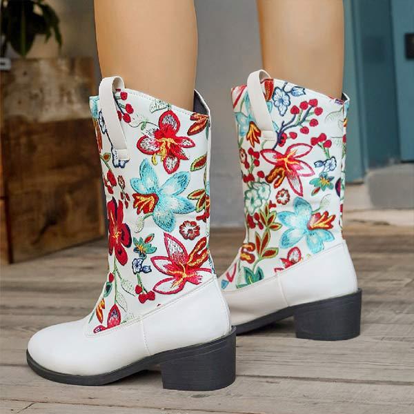 Women's Vintage Embroidered Floral Mid-Calf Boots 62932559C