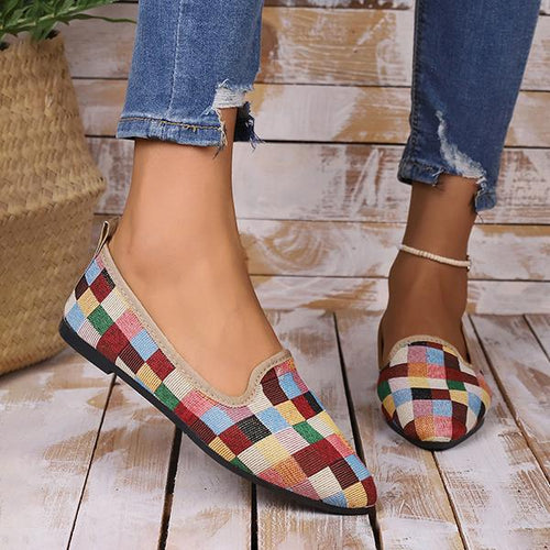 Women's Casual Color Plaid Flat Canvas Shoes 28895271S