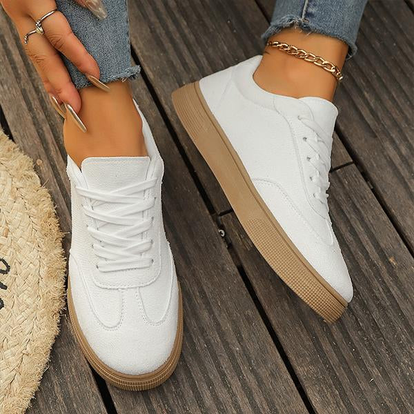 Women's Flat-Soled Lace-Up Suede Casual Sneakers 23828585S