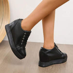 Women's Comfortable Casual Black Lace-Up Single Shoes 98970584C