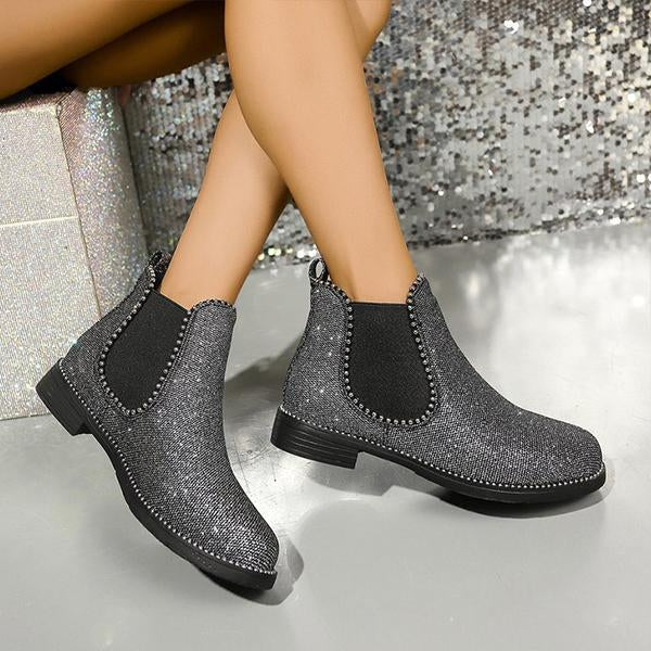 Women's Fashion Rhinestone Flat Ankle Boots 96683698S