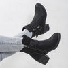 Women's Fashion Double Belt Buckle Block Heel Ankle Boots 92349802S