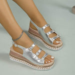 Women's Thick Sole Casual Round Toe Roman Sandals with Belt Buckle 85635344C