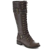 Women's High-Cut Lace-Up Riding Boots with Buckle and Studded Details 92176439C