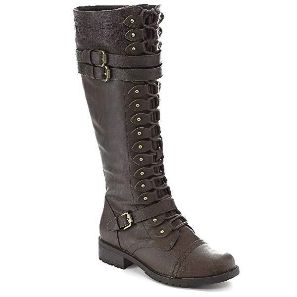 Women's High-Cut Lace-Up Riding Boots with Buckle and Studded Details 92176439C