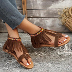 Women's Fringed Vintage Beaded Flat Thong Sandals 50066391S