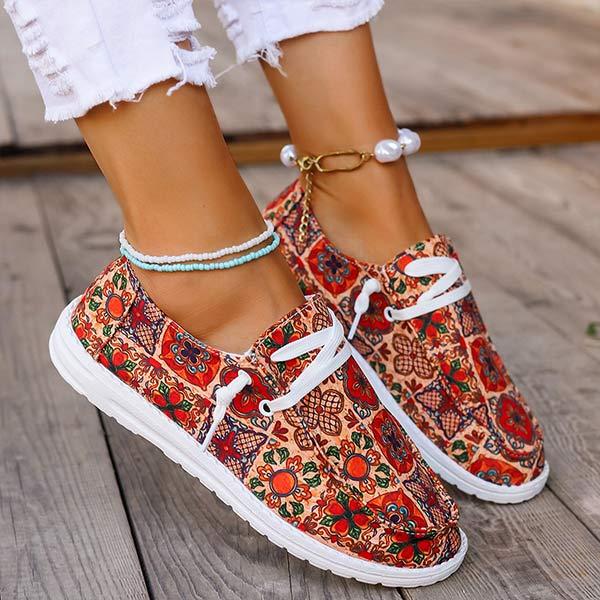 Women's Printed Lace-Up Casual Canvas Shoes 65433241C