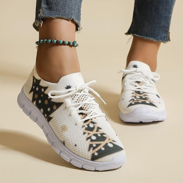 Women's Casual Christmas Tree Print Lace-Up Sneakers 01879183S