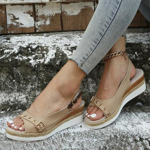 Women's Fashion Belt Buckle Wedge Beach Sandals 32001242S