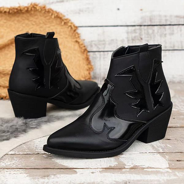 Women's Retro Casual Stitched Chunk Heel Ankle Boots 07767306S