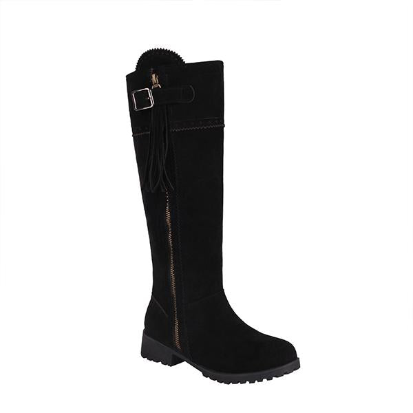 Women's Fashion Suede Tassel Buckle Knee-High Boots 96780666S