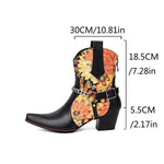 Women's Floral Color Block Metal Chain Western Ankle Boots 47138833C