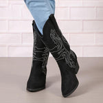 Women's Fashionable Rhinestone Block Heel Western Boots 61879046S
