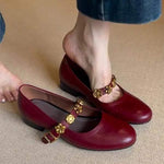 Women's Genuine Leather Mary Jane Shoes with Metal Strap Buckle 26092073C