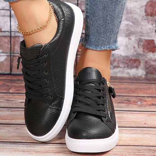 Women's Casual Zipper Decorated Lace-up Sneakers 15454681S