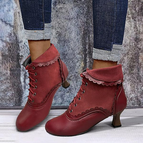 Women's Elegant Lace Vintage Lace Up Ankle Boots 93636733S