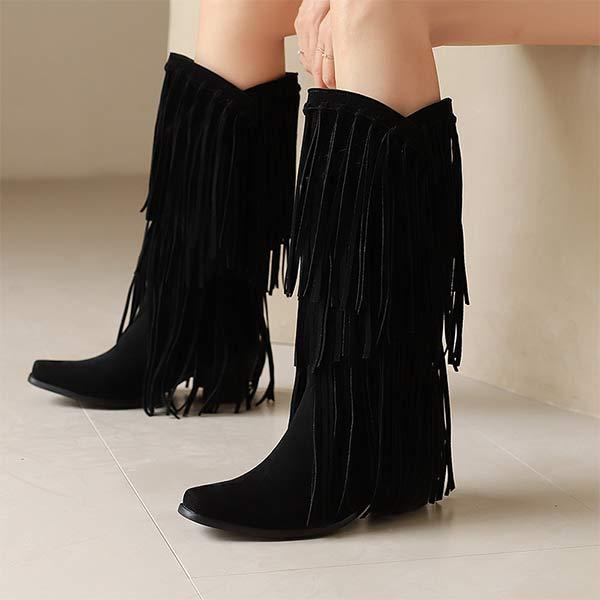 Women's Pointed Toe High Heel Fringe Boots 95134075C