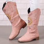 Women's Vintage Embroidered Chunky Heel Long Boots 54607670C