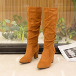 Women's Suede Pleated Chunk Heel Knee-High Boots 87431644S