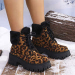 Women's Thickened Fleece-Lined Leopard Print Thick Sole Warm Short Boots 83253390C