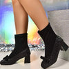 Women's Block Heel Square Toe Mary Jane Socks Boots 64437658C