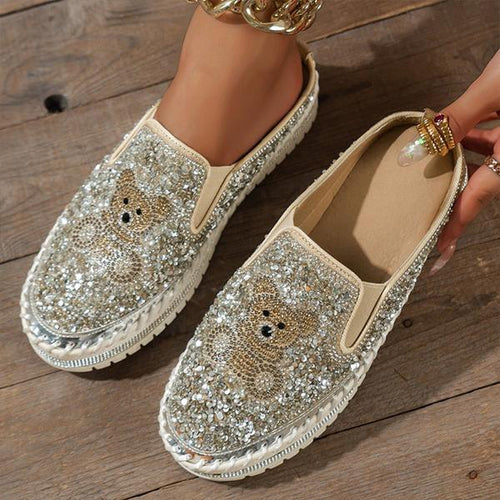 Women's Fashion Sequined Rhinestone Bear Casual Half Slippers 90711128S