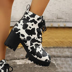 Women's Fashionable Cow Pattern Lace-Up Ankle Boots 87219400S