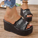 Women's Platform Denim Sandals with One-Strap and Thick Heel 40203994C