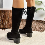 Women's Chunky Heel Back Lace-Up Knee-High Boots 48994580C