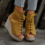 Women's Denim Lace-Up Peep Toe Wedge Sandals 55990757C