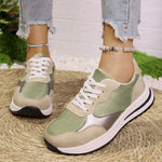 Women's Round Toe Flat Lace Up Contrast Color Sneakers 48714342C