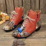 Women's Ethnic Snake Print Chunky Heel Short Boots 97769092S