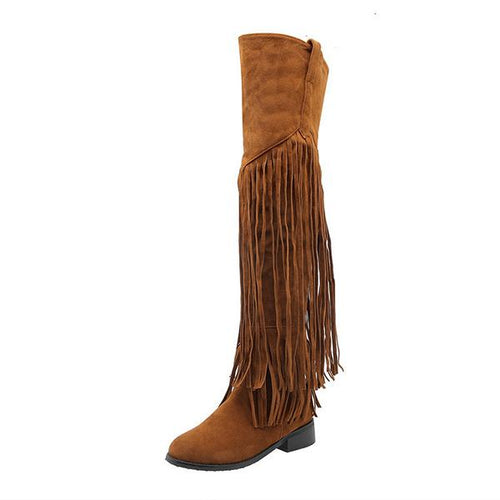 Women's Retro Casual Fringed Flat Over-the-Knee Boots 64033178S