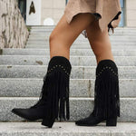 Women's Pointed-Toe Block Heel Fringe Western Boots 36180061C