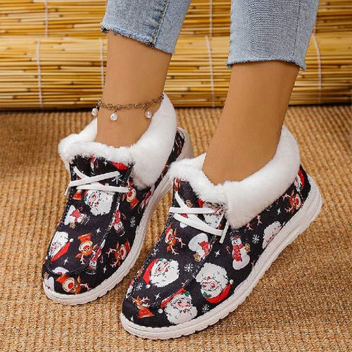 Women's Christmas Print Lace-up Fleece-Lined Cotton Shoes 21717612C