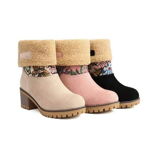 Women's Colorful Print Thick-Soled Fleece-Lined Snow Boots 56433698C