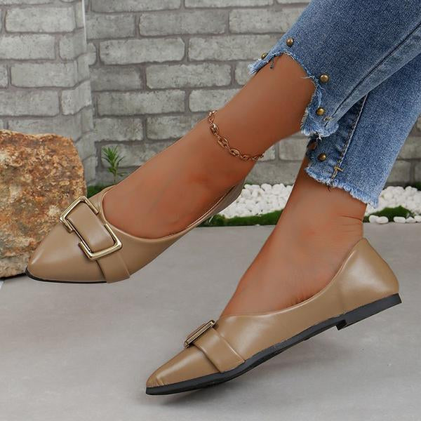 Women's Fashionable Metal Buckle Pointed Toe Flat Shoes 48064285S