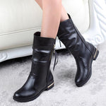 Women's Casual Zipper Decorated Flat Mid-calf Boots 18948334S