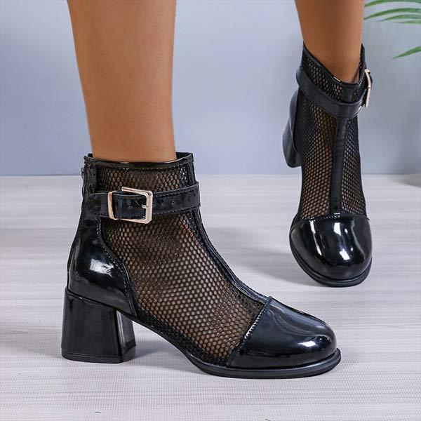 Women's Mesh Block Heel Ankle Boots 18782188C