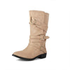 Women's Low Heel Buckle Strap Suede Mid-Calf Boots 94772247C