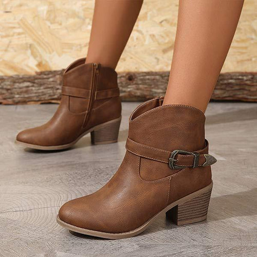 Women's Retro Western Cowboy Style Chunky Heel Ankle Boots 66949946C