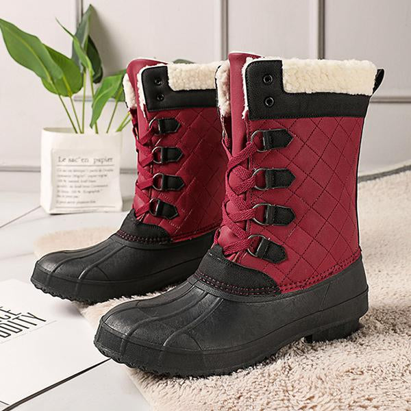 Women's Casual Lace-up Waterproof Mid-calf Cotton Boots 52127572S