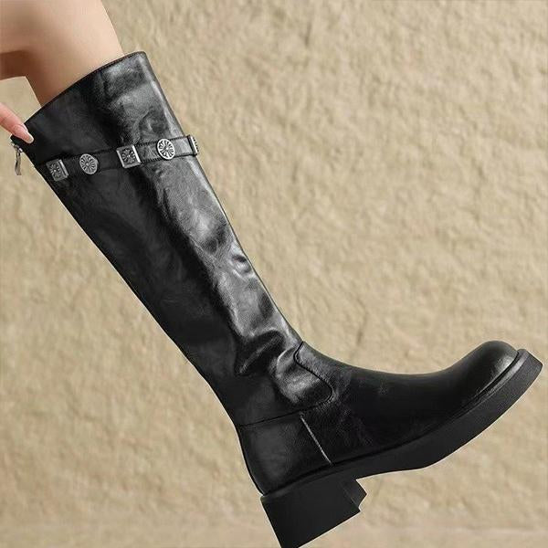 Women's Retro Thick Sole Back Zipper Knee-High Boots 70560999S