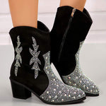 Women's Pointed Toe Rhinestone Chunky Heel Ankle Boots 47372507C