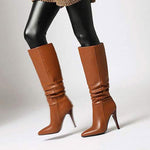 Women's Pointed Toe Ruched Knee-High Boots 80757483C