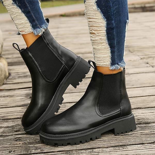 Women's Thick Sole Fashion Cigarette Bootie with Fleece Lining 18105875C