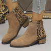 Women's Leopard Print Patchwork Lace-Up Combat Boots 92107724C